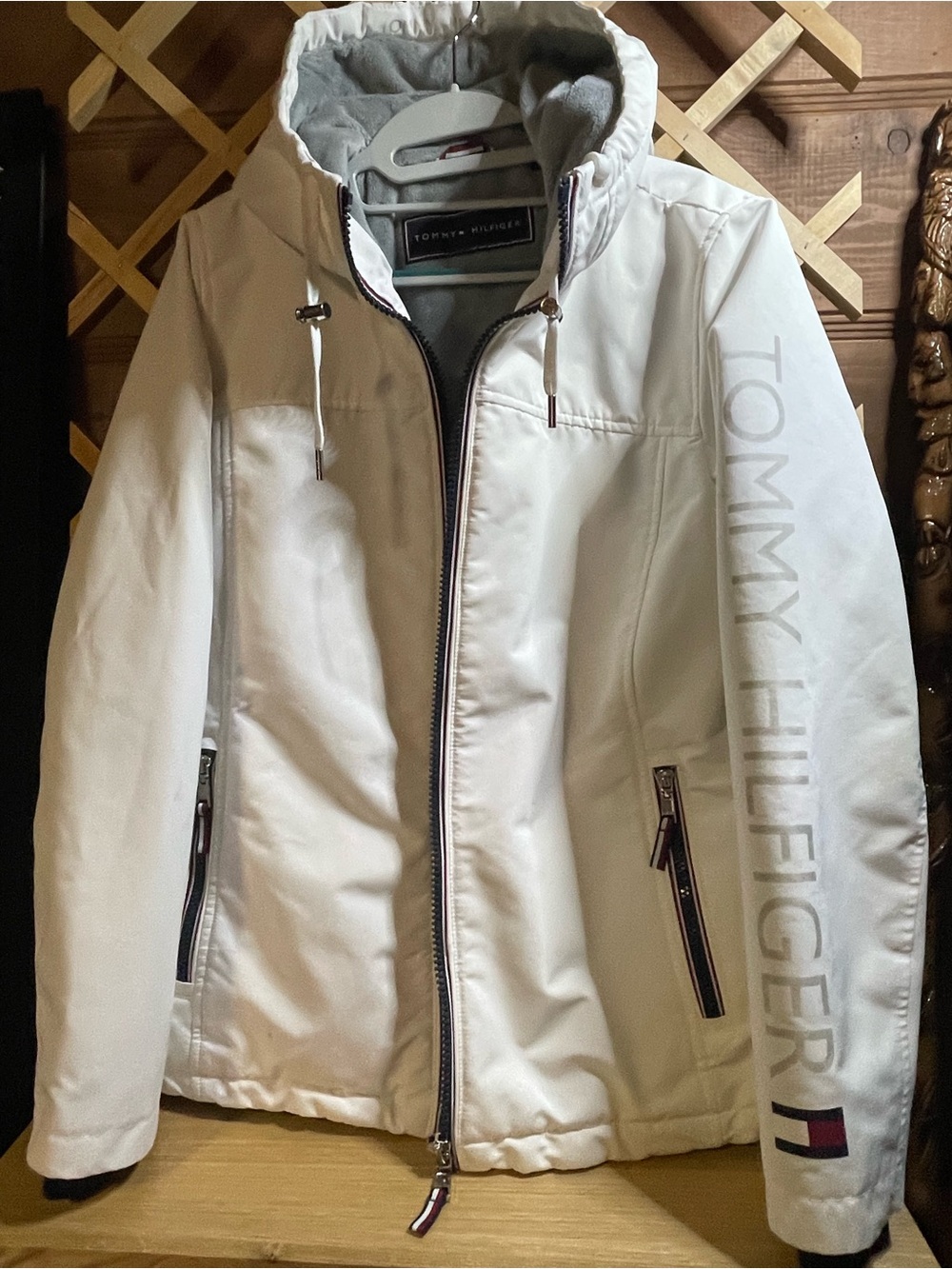 Tommy Hilfiger Women’s Sz L Heavy Weight Softshell Hooded Jacket /Velboa Fleece